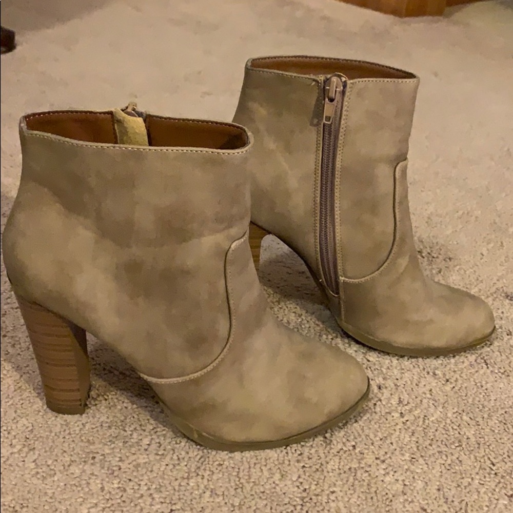 Tan high heel ankle boots